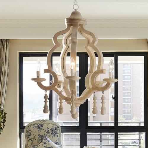 American retro wrought iron wood chandelier restaurant bedroom personality creative country villa clubhouse retro wood lamp