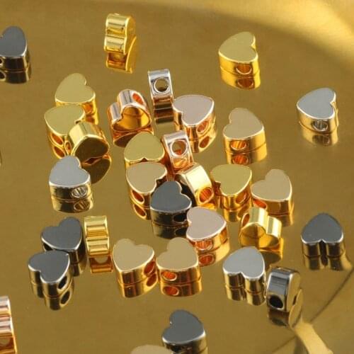 10pcs/lot 6 8mm Gold Silver Color Love Heart Shape CCB Loose Spacer Beads Inside Hole Copper Beads For Jewelry Making Findings