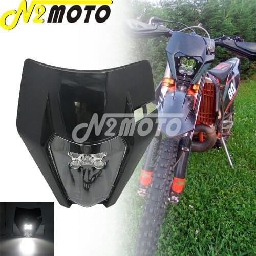 12V Black Supermoto Universal Headlamp Enduro LED Headlight HI/LO DRL Lighting for FC250 TE450 TE125 TX300 FX450 FE501 Dirt Bike