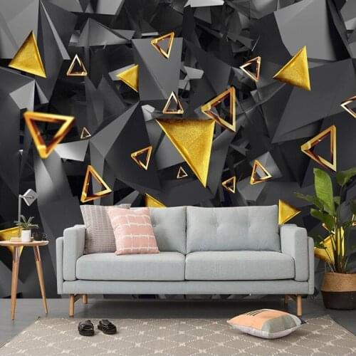 Photo Wallpaper Modern Solid Geometry Black White Abstract Gold 3D Mural Living Room Background Wall Cloth Creative Decor Feesco