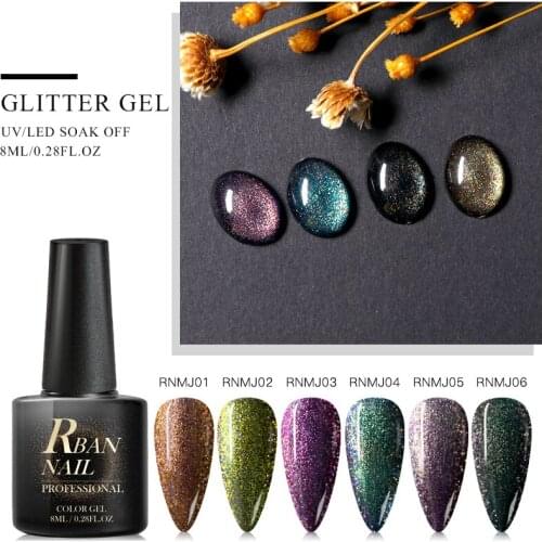 RBAN NAIL 8ml UV Gel Nail Polish Holographic Glitter Sequin Semi Permanent Soak Off Gel Varnish DIY Nail Art Gel Manicure Design