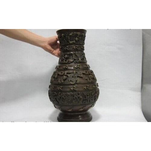 Song voge gem S0916 Chinese Royal Palace Old Pure Copper Bronze Longevity Wealth Bottle Pot Jar Vase