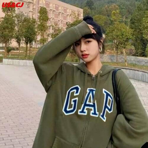 Letter Embroidery Cotton Hoodie Spring 2021 Autumn Harajuku O Neck Zipper Cardigan Fashion Loose Leisure Coat Plus Size y2k Tops