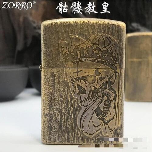 Zorro Genuine Handcrafted Crafted As An Old Personality Creative Skull Pope Kerosene Lighter