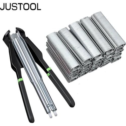 JUSTOOL C7 Hog Ring Pliers Gun and 2500 pcs C Type Nails Animal Wire Cage Clamp Hand Tools for Poultry Chicken Pig Bird Pet Cage