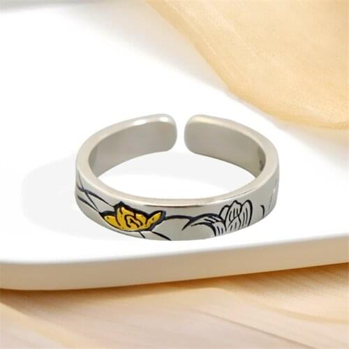 Miuoxion Retro Lotus Flower Ring Personality Fashion Punk Party Jewelry For Women Feature Namour Charm Gift All Seasons