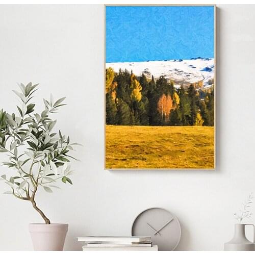 Beautiful Landscape Blue Sky Golden Grass Canvas Painting Wall Art Nordic Posters and Prints Wall Pictures for Living Room Decor
