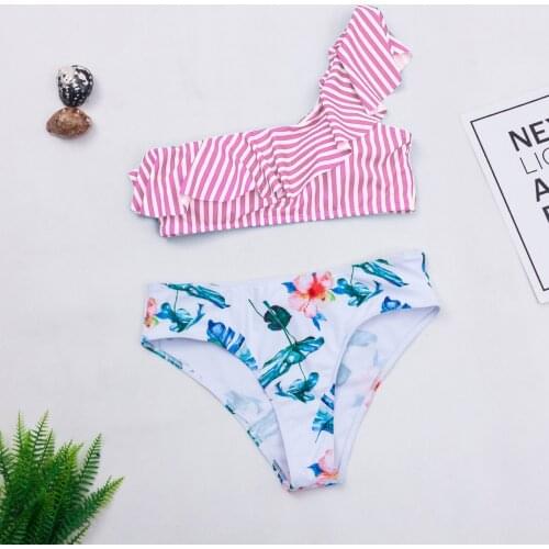 Sagace one shoulder blue, green, pink striped swimsuit 2-piece Dutch Beach Resort bikini Купальники bañadores mujer 2021