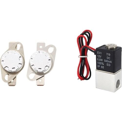 LBER 2 Pcs Thermostat Temperature Controlled Switch KSD301 & 1 Pcs DC12V Solenoid Valve 1/4 Inch 2 Way Pneumatic Valves