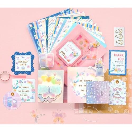 Journamm 117pcs/pack Kawaii Scrapbooking Set Cute Materials Paper Aesthetic Planner Decoration Junk Journal School Supplies