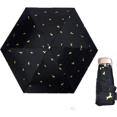 Cartoon Golden Deer Umbrella Rain Women Folding Umbrellas Female Sunny Parasol Lovely Paraguas Mini Pocket Umbrella