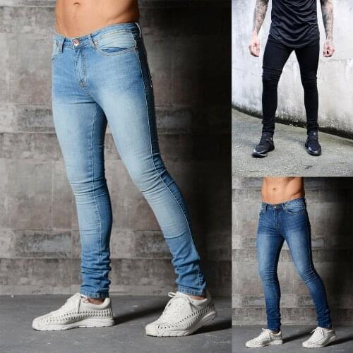 Mens Clothing Europe And The United States New Mens Tight-fitting New Solid Color Jeans Foot Pants Fashion Casual Trousers