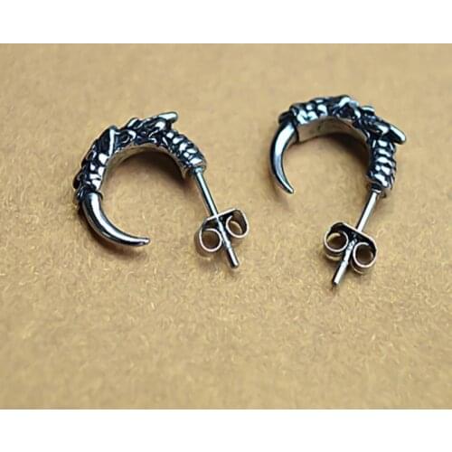 Fashion Personality Silver Color Eagle Claw Metal Earrings Mens Punk Rock Hip Hop Jewelry