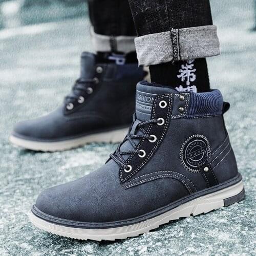 Men Outdoor Winter Snow Ankle Martin Boots Non-slip Short Plush Warm Walking Male Casual Flat Shoes Sneakers Fashion