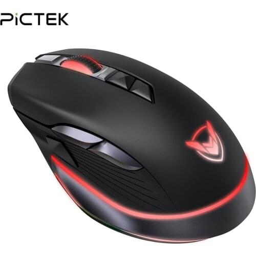 PICTEK Wireless 10000 DPI RGB Mouse For Double Hand Gamer 8 Programmable Buttons Gaming Mouse Type C Charging Rechargeable Mice