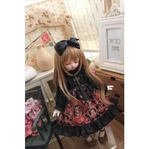 BJD Doll clothes suitable for 1-3 1-4 1-6 size fashionable dress black dress with headdress doll accessories