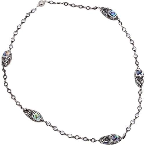 GG Jewelry 28" Paua Abalone Shell Crystal Chain Necklace