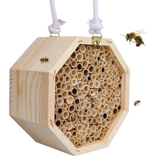 Bee House Handmade Natural Wood Bee Hive Attracts Peaceful Bee Pollinators To Enhance Your Gardens Productivity