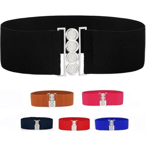 New Fashion Womens Belt Elastic Stretch Cinch Girdle 4 Wide Stretch Waist Band Clasp Buckle Luxury Solid Female Wide Belts