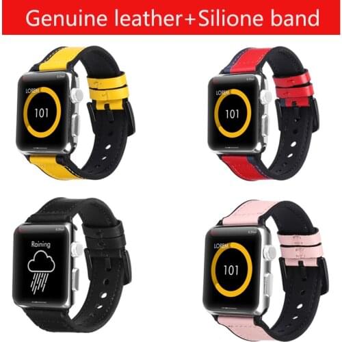 Top quality Genuine Leather + soft silicone strap for iWatch 40mm 44mm band for Apple watch 42mm 38mm Series 1 2 3 4 5 6 SE