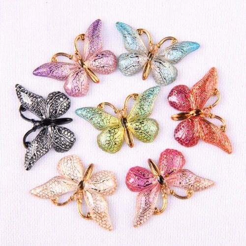 BOLIAO 7Pcs 23*38mm Butterfly Colorful Acryl Flat Back with 1 Hole Handmade Art Work Earring Pendant Decoration Craft DIY R329