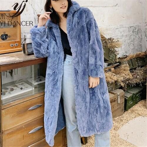 2018 Winter Fashion Fur Coat New Rabbit Fur Grass Coat Women Long Section Fur Large Size Female Loose Coat Thick Warm CSS338