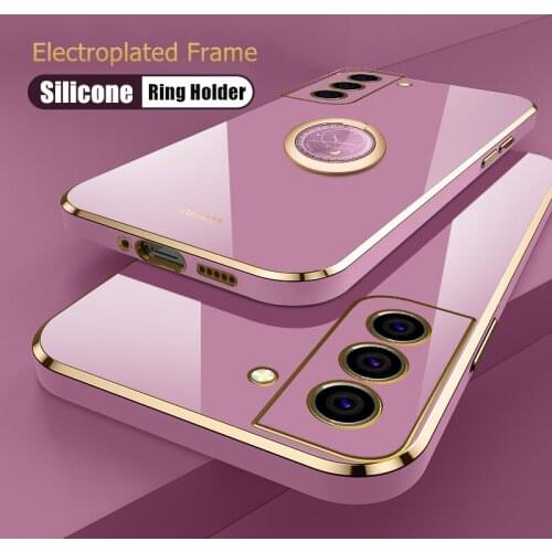 Luxury Square 6D Plating Ring Holder Stand Phone Case For Samsung Galaxy A72 A52 5G A32 A22 A82 Soft Silicone Bumper Back Cover