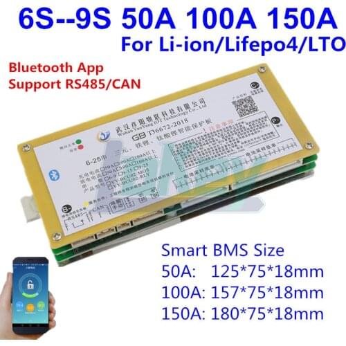 Smart BMS 6S--25S Lifepo4 li-ion Lipo LTO Battery Protection Board BMS 100A 80A 50A Bluetooth APP 10S 13S 16S 20S Balance