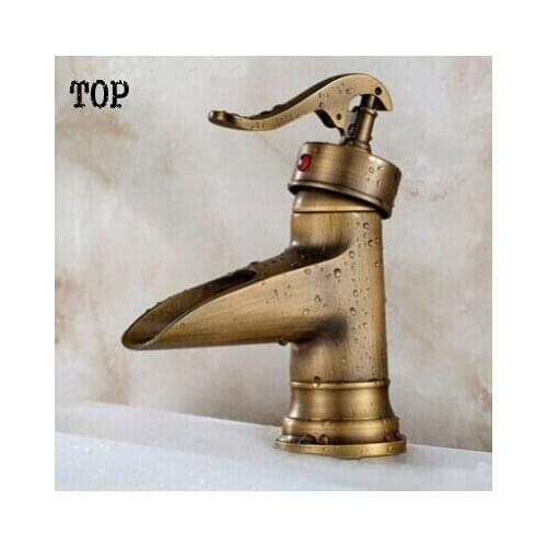 Single handle sigle hole antique basins bathroom faucet bronze brass mixer water tap Bronze waterfall basin mixer bathroom