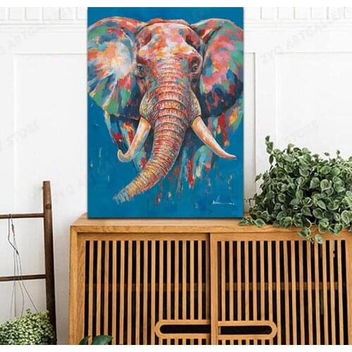 Contemporary Colorful Elephant Painting Abstract Teal Wildlife Canvas Wall Art Print Decorative African Animal Poster Mural for
