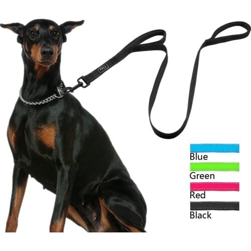 Reflective Nylon Dog Leash Heavy Duty Mesh Padded 2 Handle Leads Dogs leashes for Large Medium Pet Lightweight