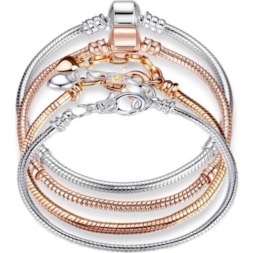 VIOVIA 2019 New Silver-Plate 17-21cm Snake Chain Fit Pan Beads Bracelet European Charm For Women Jewelry Making Pulseras Lobster