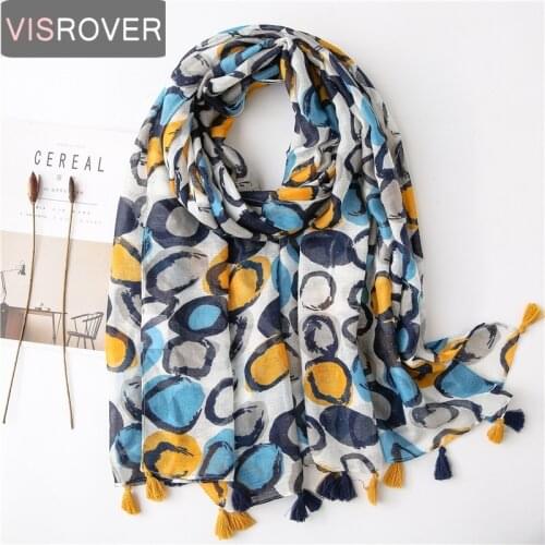 Visrover 2020 New Yellow Circle Print Beach Scarf Luxury Brand Viscose Big Scarf Hijab Geometric Shawl Women Scarfs Spring Wrap