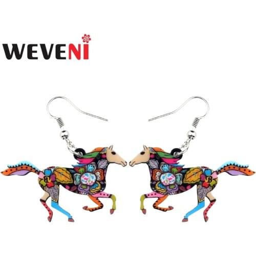 WEVENI Acrylic Elegant Running Horse Earrings Drop Dangle Trendy Floral Animal Jewelry For Women Girl Charms Gift Wholesale New