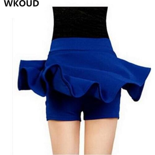 WKOUD M-5XL Plus Size Shorts Skirts Womens Solid Mini Pleated Skirt Fashion High Waist Casual Wear DK6023