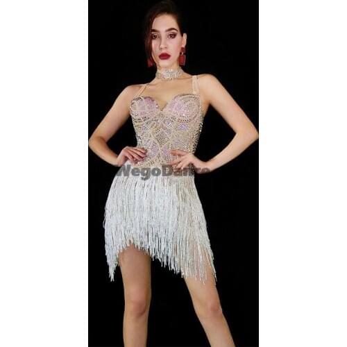 New Fringes Latin Dress Sexy Rhinestones Women Celebrate Stones Stretch Stage Wear Birthday Singer Dancer Ballroom Costume