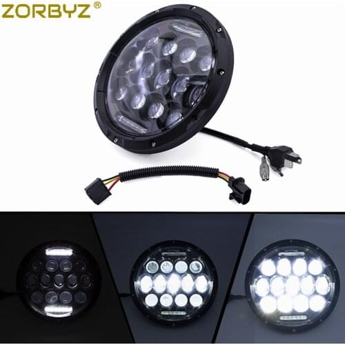 ZORBYZ Black Motorcycle 7'' Round LED Headlight Hi/Lo Beam DRL For Jeep Wrangler JK LJ TJ CJ