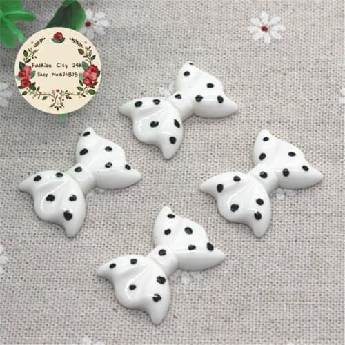 10pcs kawaii Polka Dot White Bow Resin Flatback Cabochon DIY Decorative Craft Scrapbooking,20*28mm