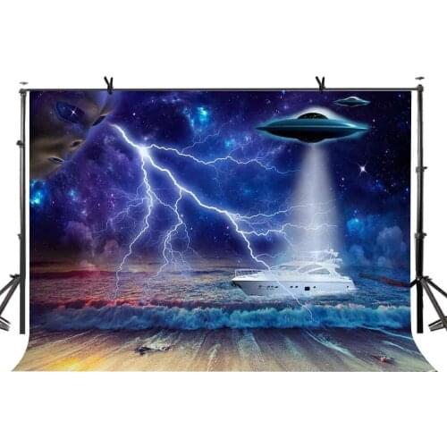 150x220cm Science Fiction Backdrop UFO Alien Science Fiction Elemental Photography Background for Camera Photo Props