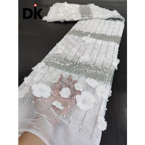 2.5 Yards 2021 Latest African Lace High Quality 3D Flower Net Lace 100% Cotton Embroidery Fabric For France Daily Cloth Or Dress