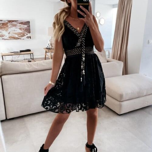 2021 Summer Sexy Off Shoulder Strap Party Dress Lady Casual Hollow Out Crochet Lace Beach Dress Women Elegant V Neck Wrap Dress