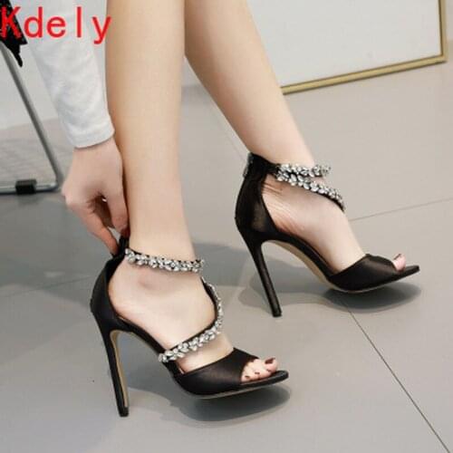 2021 New Summer Fashion High Heel 11CM Women Sandals Rhinestone Crystal Heel Ladies Shoes Zipper Design Party Open-toed Sandals