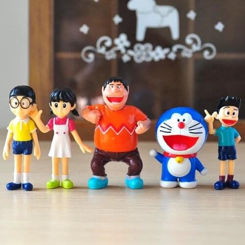 5pcs/lot Anime Cartoon Kawaii Doraemon Nobita Nobi Minamoto Shizuka PVC Action Figures Collectible Model Toy Doll Kids Gift