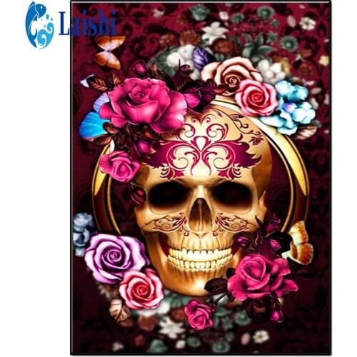 5D DIY Doodle skull and rose flower Diamond Painting Full Square round drill Home Decoration Embroidery Handcraft Art Kit