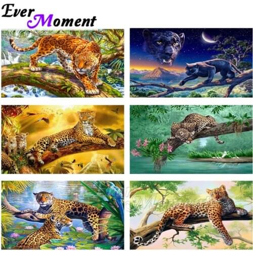 Ever Moment Diamond Painting Handmade Leopard on Tree Forest Full Square Drill Decoration Diamond Embroidery Mosaic ASF2065