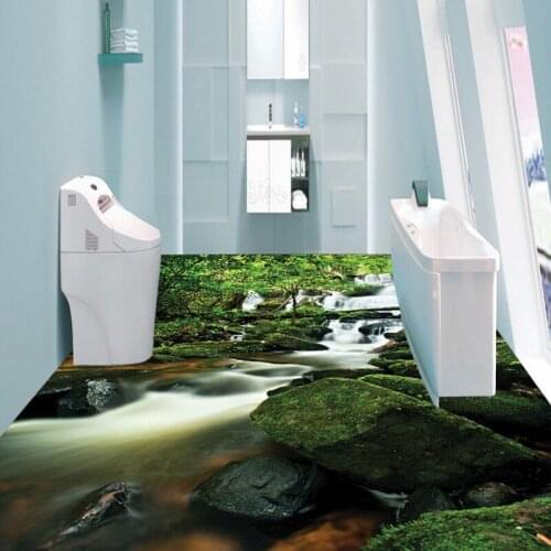 Free Shipping fashion flooring wallpaper waterfall green natural sticker self-adhesive floor mural