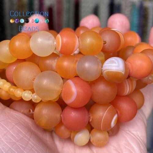 Natural Stone Beads Matte Dull Polished Orange Stripe Agates Round Spacer Beads For Jewelry Making DIY Bracelets Accessories