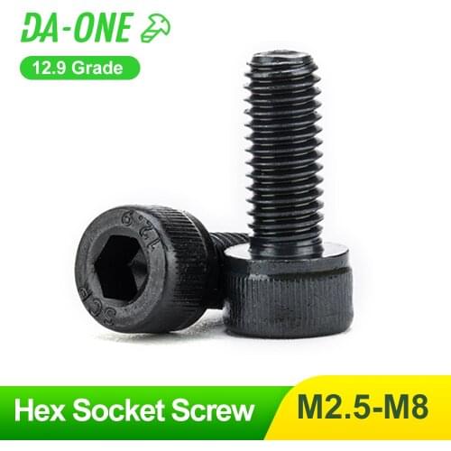 DA-ONE 10pcs M2.5 M3 M4 M5 M6 M8 Grade 12.9 Black Hexagon Hex Socket Allen Head Cap Screw Din912 Allen Bolt Screw L=5-50mm