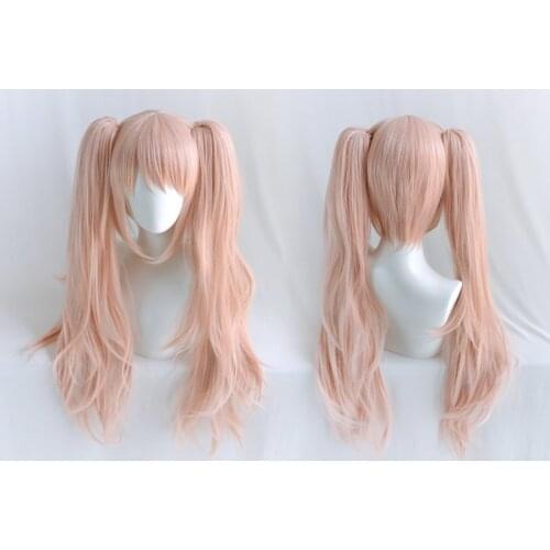 Danganronpa: Trigger Happy Havoc Enoshima Junko Cosplay Wig Pink Long Wavy with Ponytail Clip Synthetic Hair Wigs For Halloween