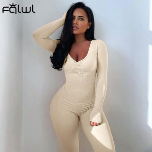 FQLWL Fall White Jumpsuit For Women 2021 Long Sleeve Bodycon Jumpsuit Black Fitness Jumpsuit Ladies Sexy One Piece Club Outfits